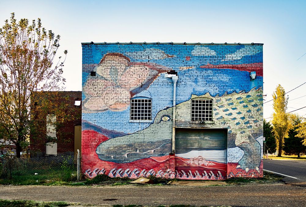 Alligator mural in the tiny Bolivar County, Mississippi. Original image from Carol M. Highsmith&rsquo;s America, Library of…
