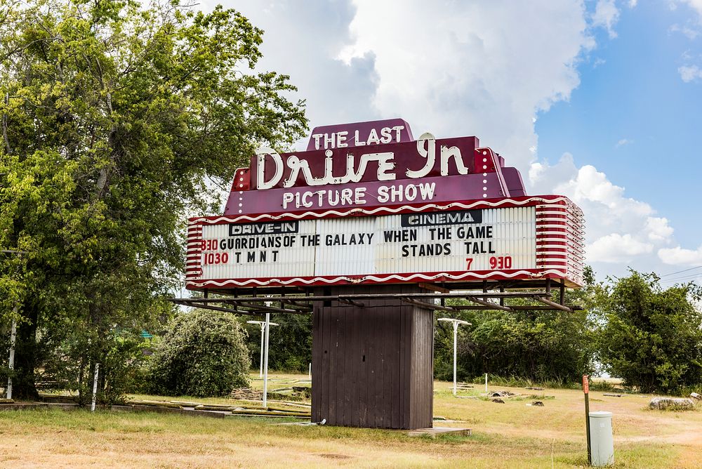 The Last Drive In Picture Show sign in Gatesville, Texas. Original image from Carol M. Highsmith&rsquo;s America, Library of…