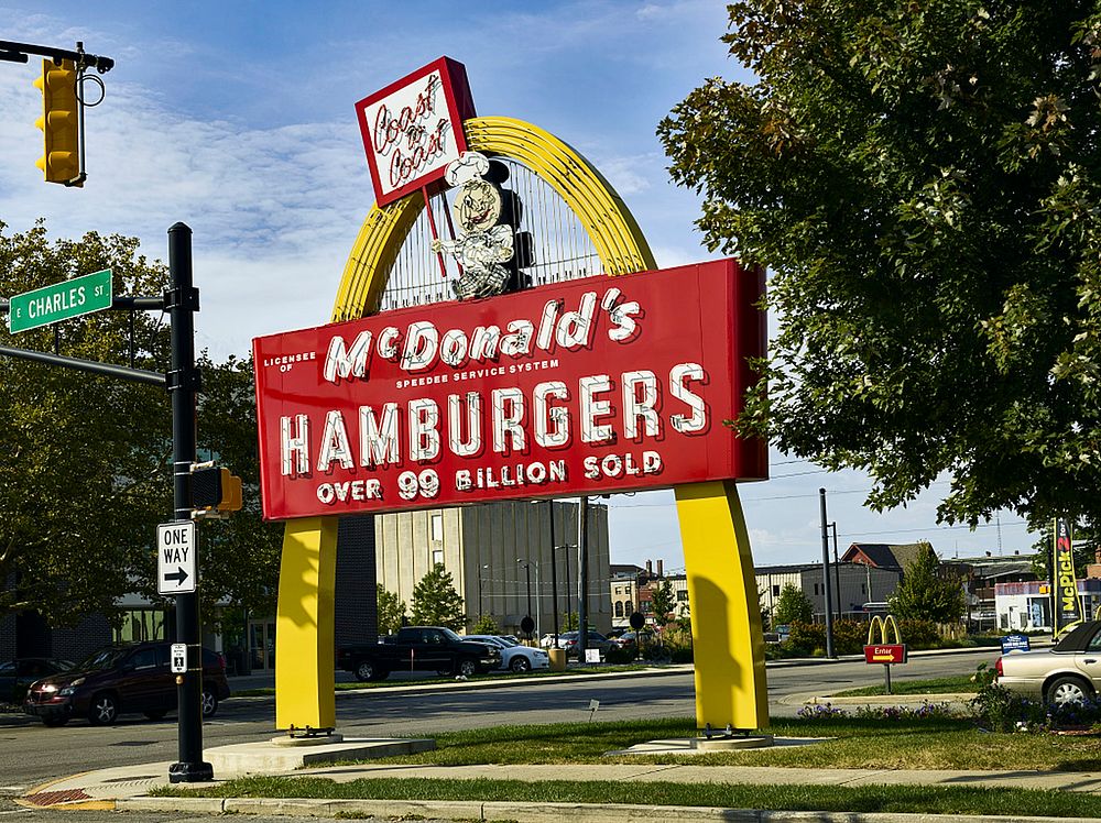 Old-style McDonald's "golden arches" sign in Muncie, Indiana. Original image from Carol M. Highsmith&rsquo;s America…