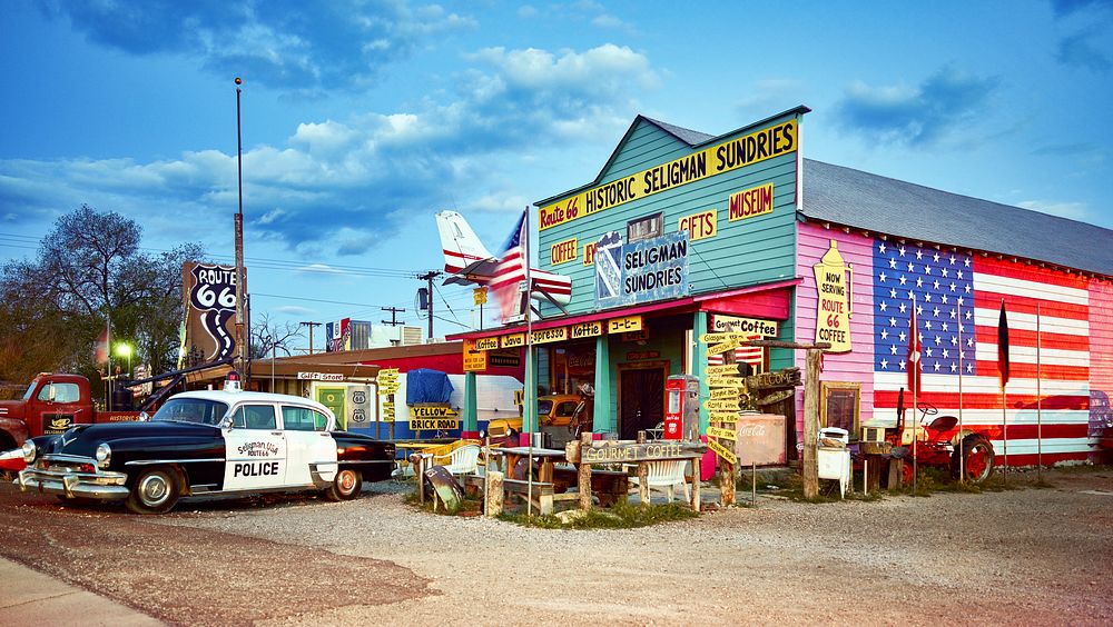 Historic Route 66 Seligman Sundries coffee shop in Arizona, Original image from Carol M. Highsmith&rsquo;s America, Library…