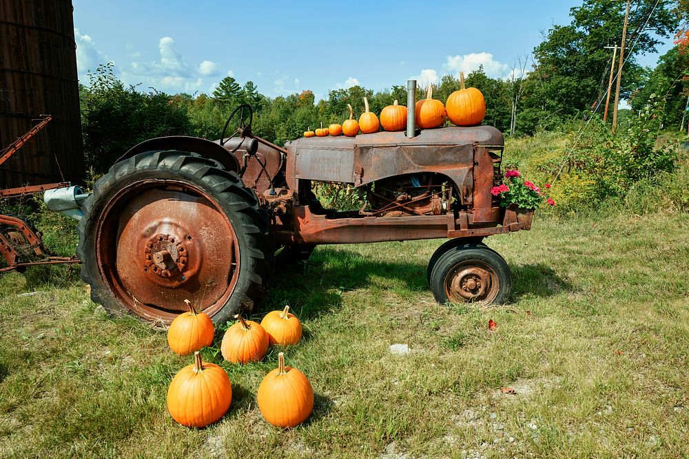 Pumpkins on tractor in New Hampshire. Original image from Carol M. Highsmith&rsquo;s America, Library of Congress…