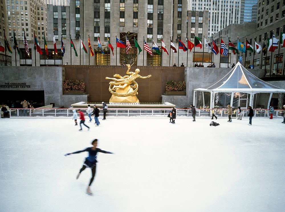 People skating at Rockefeller Plaza in New York. Original image from Carol M. Highsmith&rsquo;s America, Library of Congress…