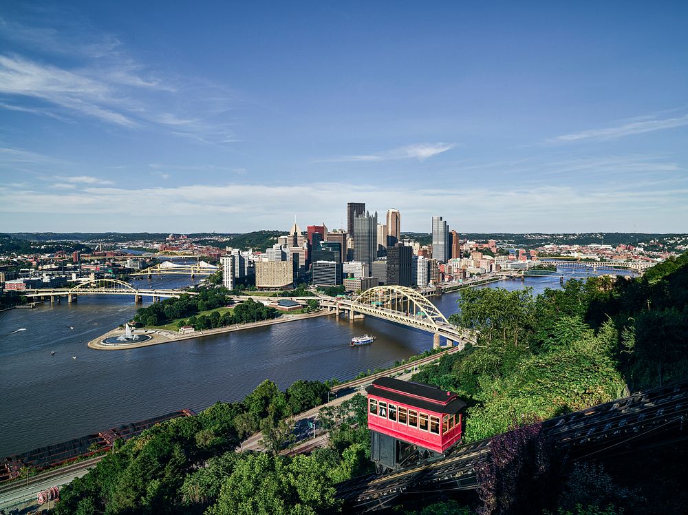 View from the Duquesne Incline station, atop Mount Washington, of downtown Pittsburgh, Pennsylvania. Original image from…