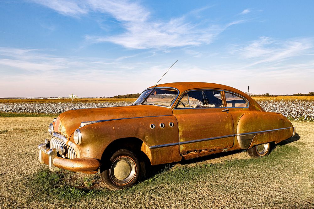 Vintage car on a field. Original image from Carol M. Highsmith’s America, Library of Congress collection. Digitally enhanced…