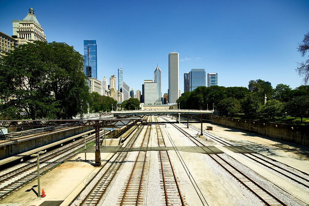 Railroad tracks leading to downtown Chicago. Original image from Carol M. Highsmith&rsquo;s America, Library of Congress…
