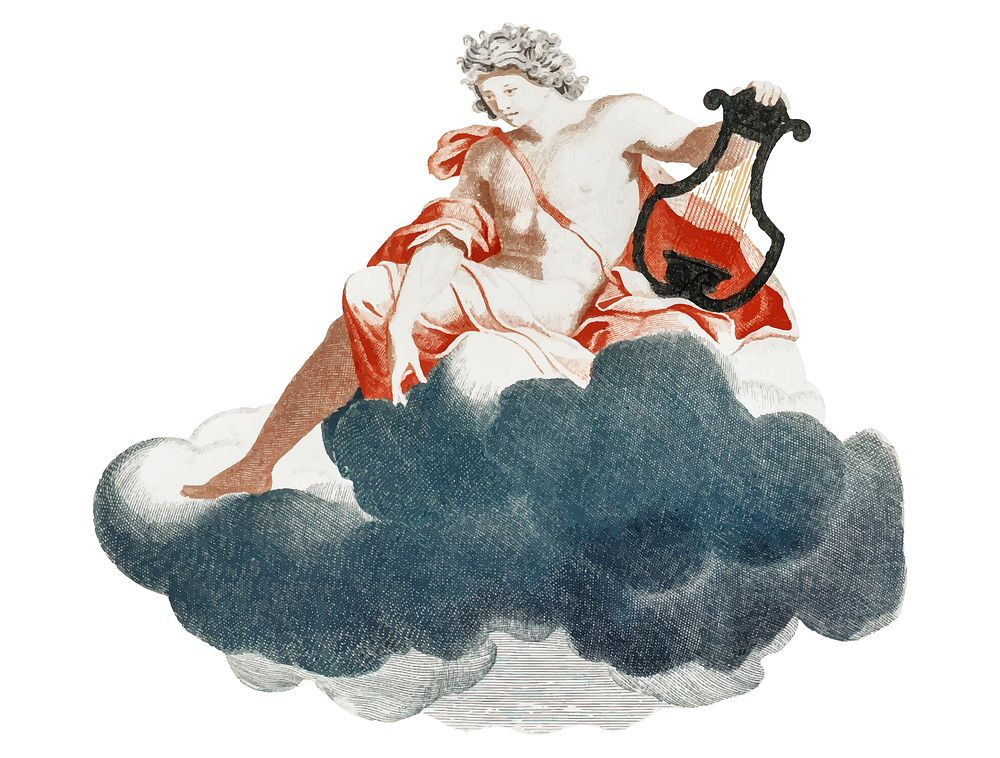 Vintage illustration of Apollo on the clouds
