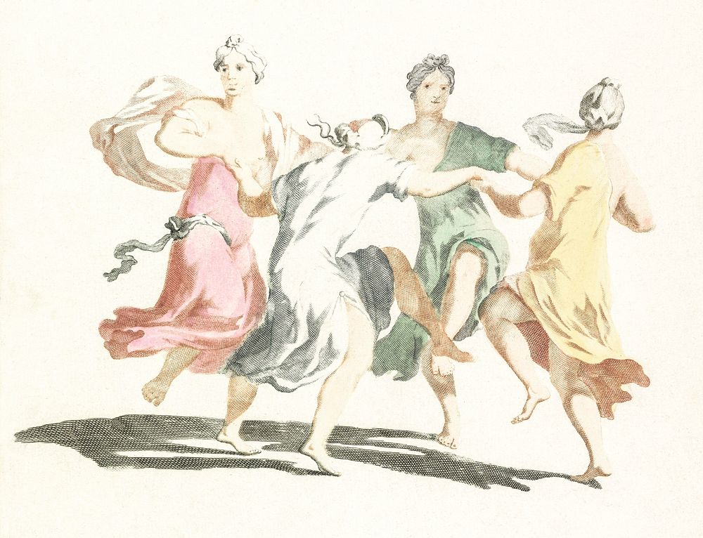 Four Dancing Women by Johan Teyler (1648-1709). Original from The Rijksmuseum. Digitally enhanced by rawpixel.