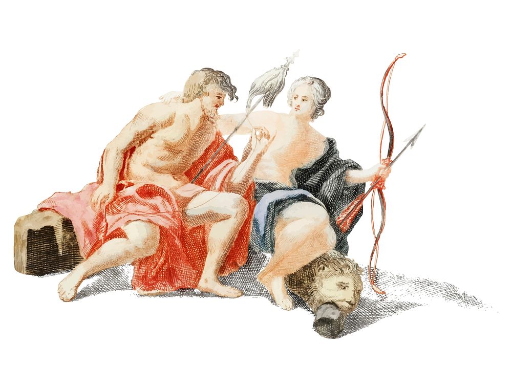 Vintage illustration of Hercules and Omphale