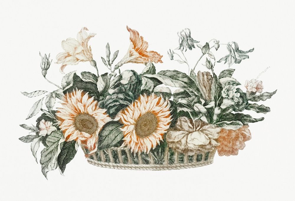 Basket with flowers by Johan Teyler (1648-1709). Original from Rijks Museum. Digitally enhanced by rawpixel.