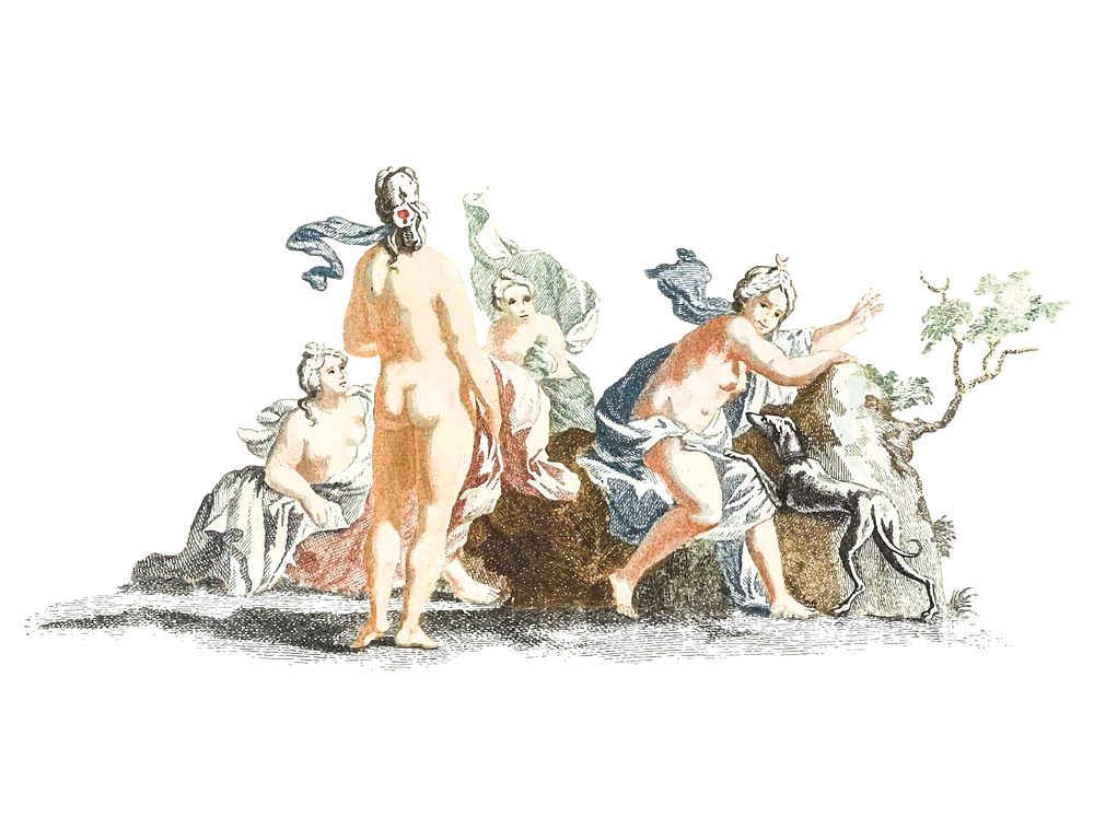 Vintage illustration of Diana and her nymphs