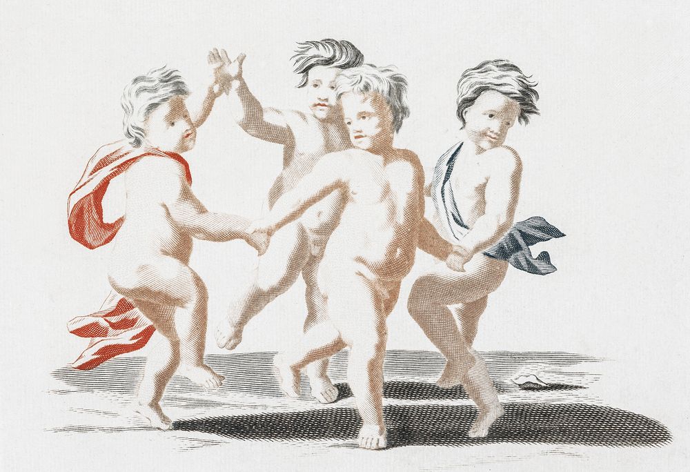 Four naked children dancing by Johan Teyler (1648-1709). Original from The Rijksmuseum. Digitally enhanced by rawpixel.