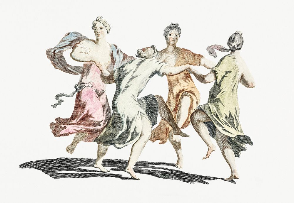 Four dancing women by Johan Teyler (1648-1709). Original from Rijks Museum. Digitally enhanced by rawpixel.