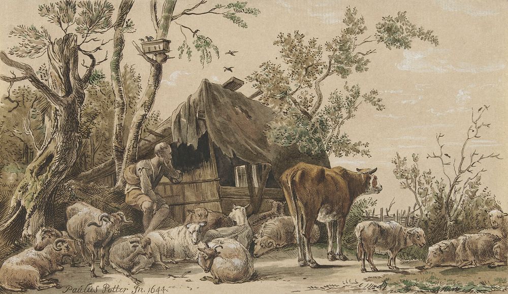 Herder bij stal (1821) by Cornelis Ploos van Amstel. Original from The Rijksmuseum. Digitally enhanced by rawpixel.