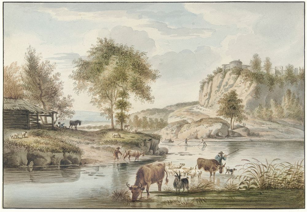 Riviergezicht met vee (1821) by Cornelis Ploos van Amstel. Original from The Rijksmuseum. Digitally enhanced by rawpixel.