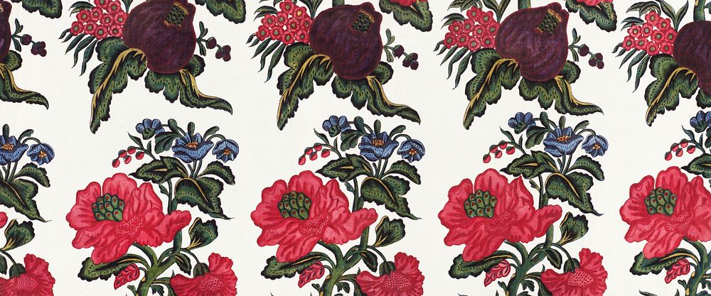 Fragment sits with a pattern of a branch with large fruit and flowers (1735&ndash;1740) by anonymous. Original from The…