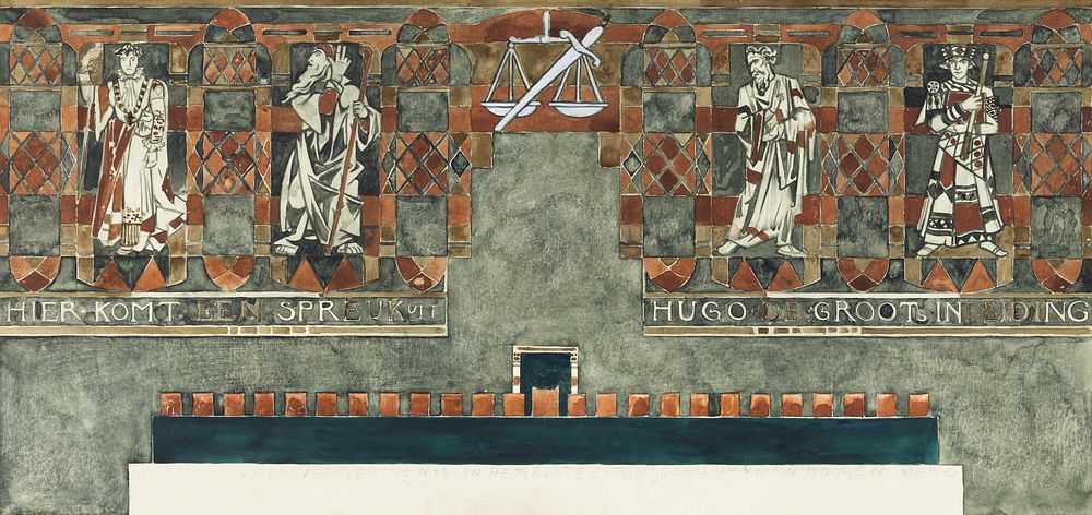Fourth design for marble decoration in the Supreme Court in The Hague (1868&ndash;1938) painting in high resolution by…