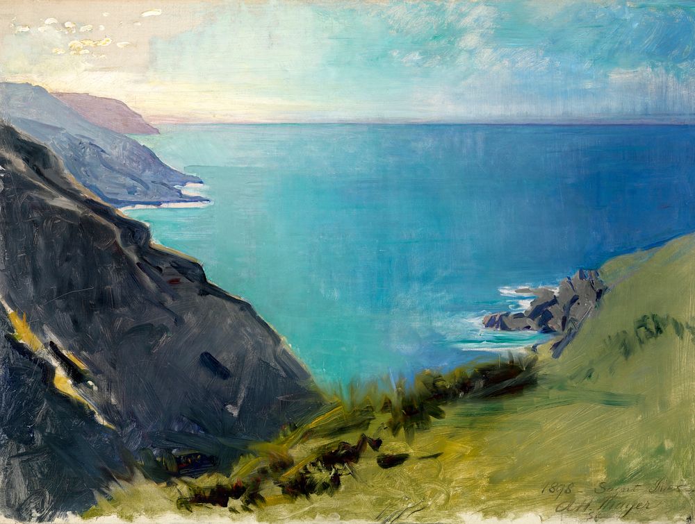 Cornish Headlands (1898) painting in high resolution by Abbott Handerson Thayer. Original from the Smithsonian Institution.…