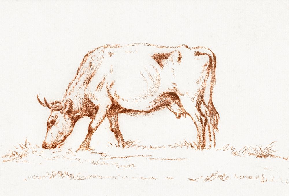 Grazing cow by Jean Bernard (1775-1883). Original from The Rijksmuseum. Digitally enhanced by rawpixel.