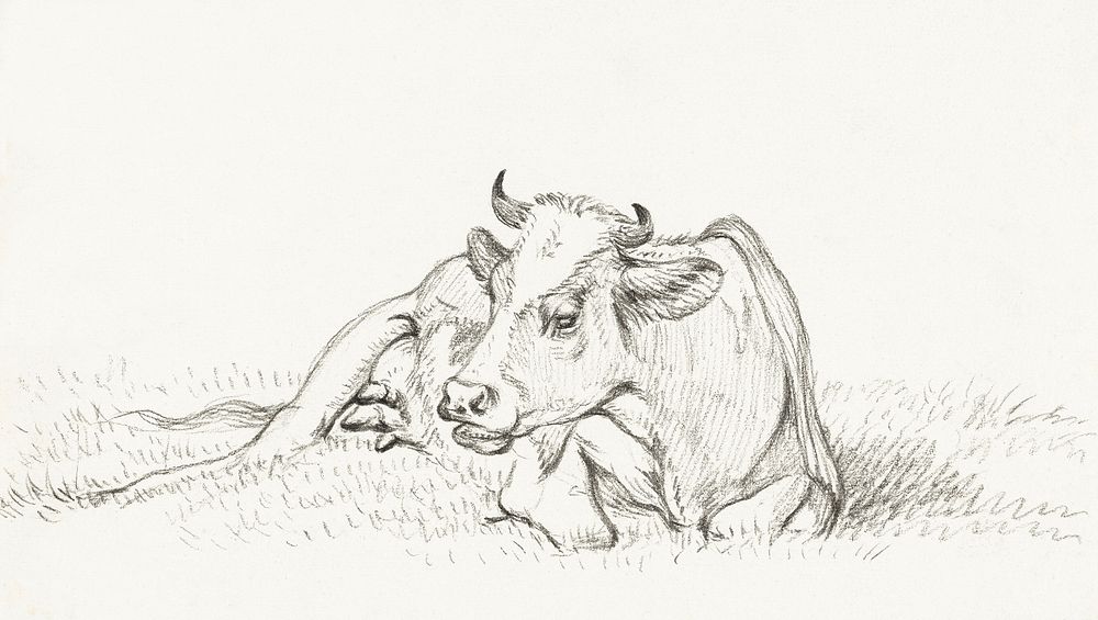 Lying cow (1815) by Jean Bernard (1775-1883). Original from The Rijksmuseum. Digitally enhanced by rawpixel.