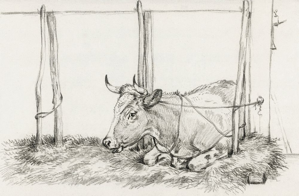 Lying cow by Jean Bernard (1775-1883). Original from The Rijksmuseum. Digitally enhanced by rawpixel.