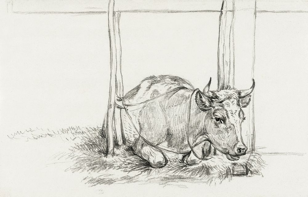 Lying cow (1826) by Jean Bernard (1775-1883). Original from The Rijksmuseum. Digitally enhanced by rawpixel.