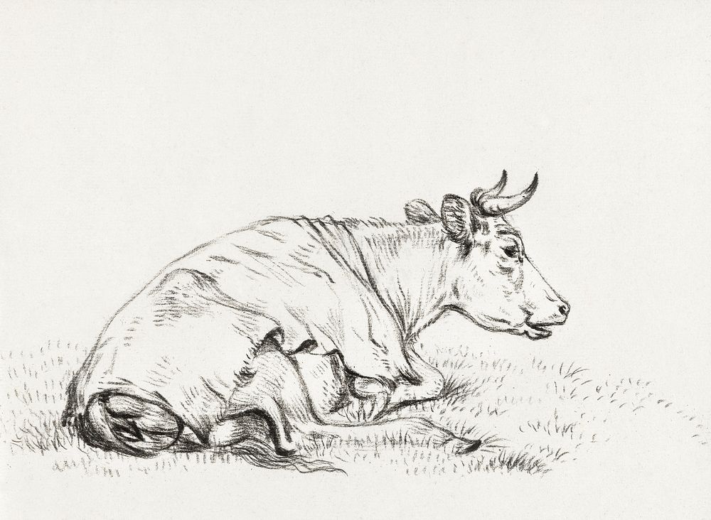 Lying cow, to the right (1819) by Jean Bernard (1775-1883). Original from The Rijksmuseum. Digitally enhanced by rawpixel.