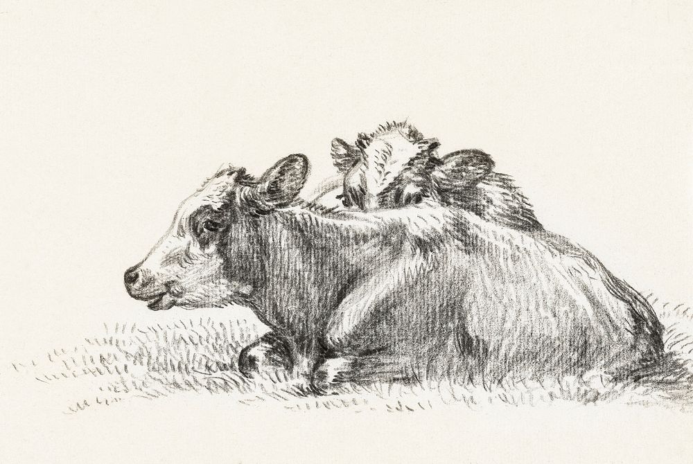 Two lying cows (1826) by Jean Bernard (1775-1883). Original from The Rijksmuseum. Digitally enhanced by rawpixel.