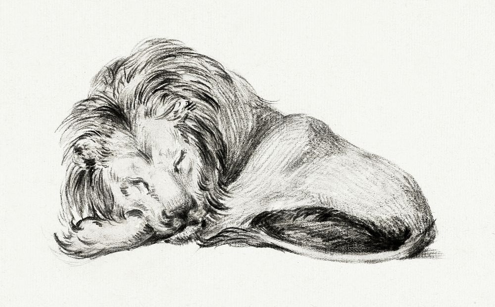 Lying lion by Jean Bernard (1775-1883). Original from The Rijksmuseum. Digitally enhanced by rawpixel.