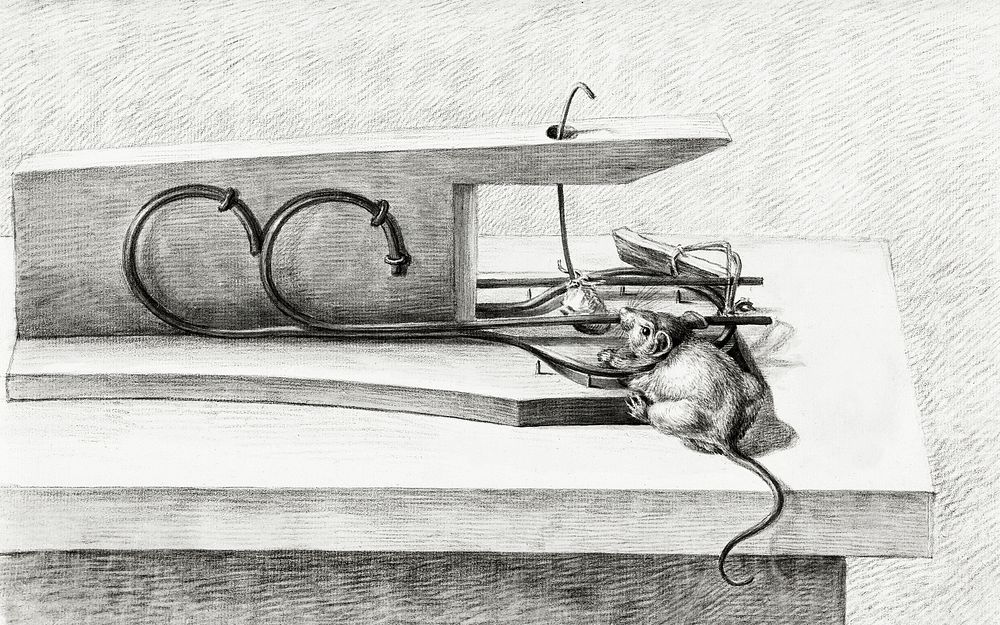 Mouse in a mousetrap (1801) by Jean Bernard (1775-1883). Original from The Rijksmuseum. Digitally enhanced by rawpixel.