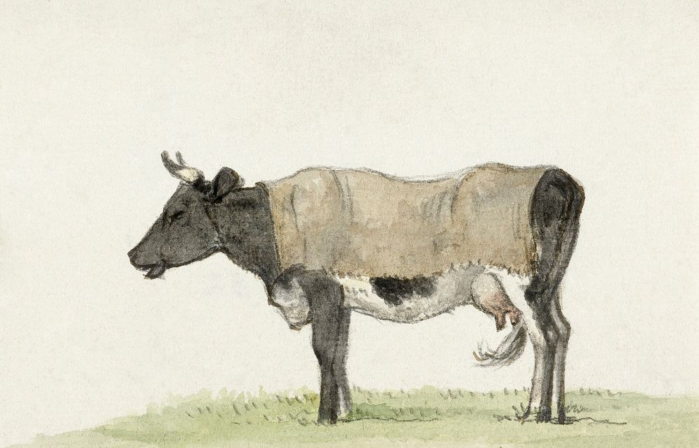 Standing cow with blanket (1816) by Jean Bernard (1775-1883). Original from The Rijksmuseum. Digitally enhanced by rawpixel.