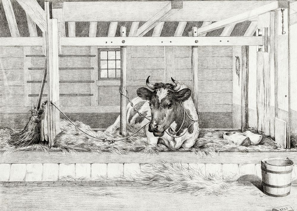 Lying cow (1813) by Jean Bernard (1775-1883). Original from the Rijks Museum. Digitally enhanced by rawpixel.