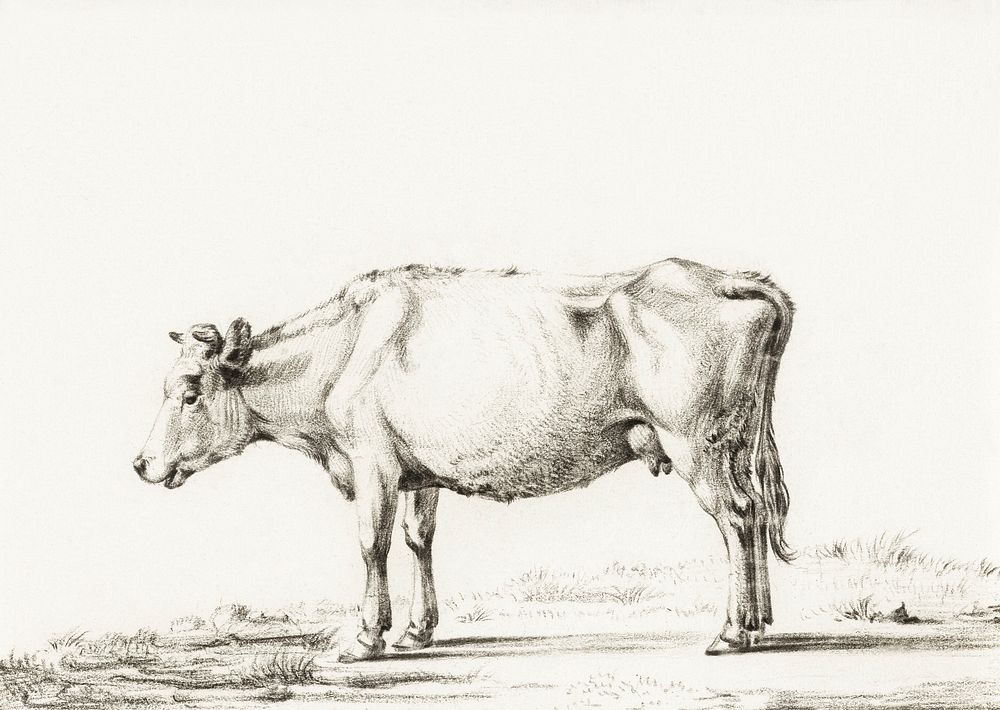 Standing cow by Jean Bernard (1775-1883). Original from The Rijksmuseum. Digitally enhanced by rawpixel.