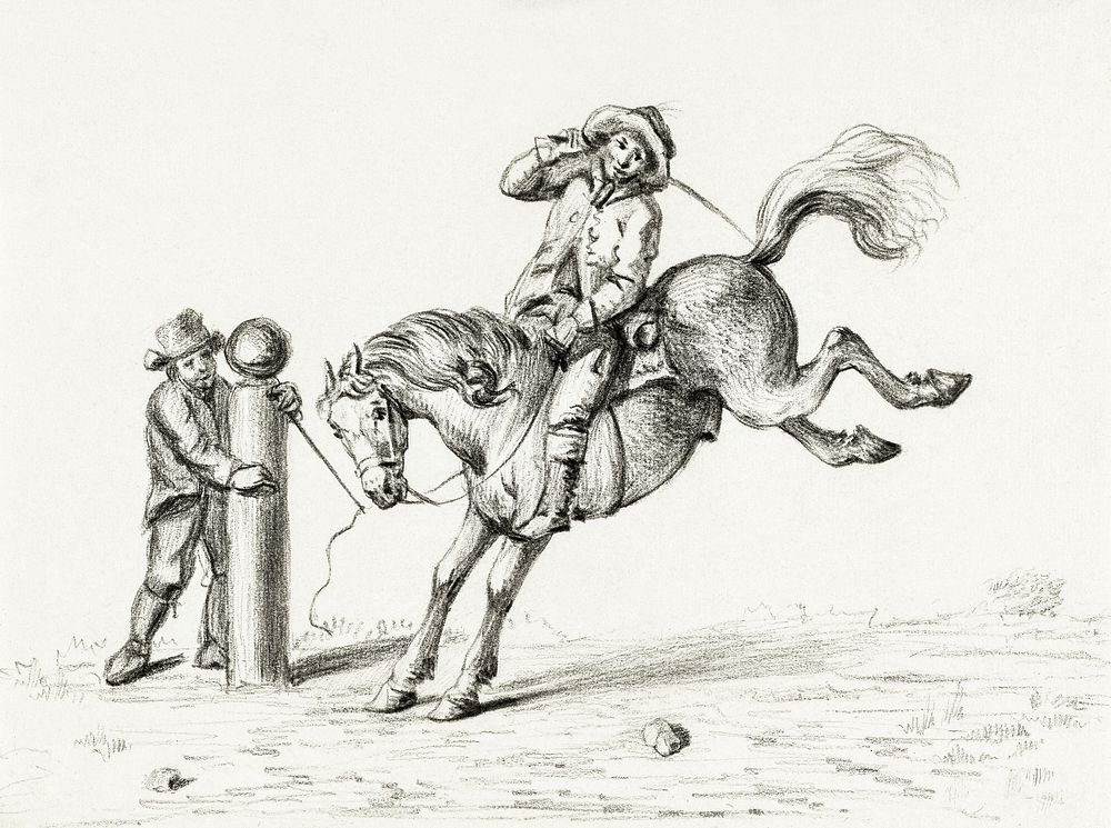 Taming a horse by Jean Bernard (1775-1883). Original from The Rijksmuseum. Digitally enhanced by rawpixel.