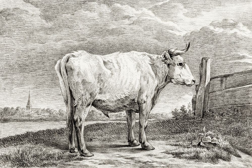 Standing bull (1817) by Jean Bernard (1775-1883). Original from The Rijksmuseum. Digitally enhanced by rawpixel.