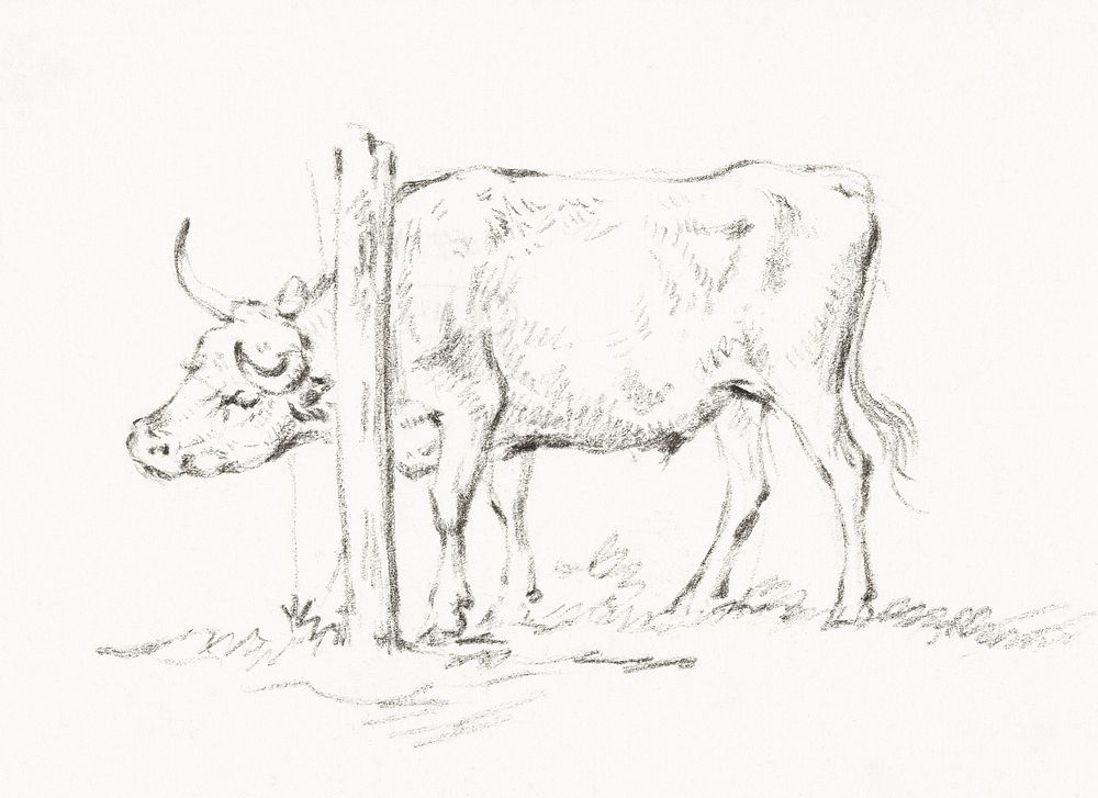 Standing cow, with its head between poles by Jean Bernard (1775-1883). Original from The Rijksmuseum. Digitally enhanced by…