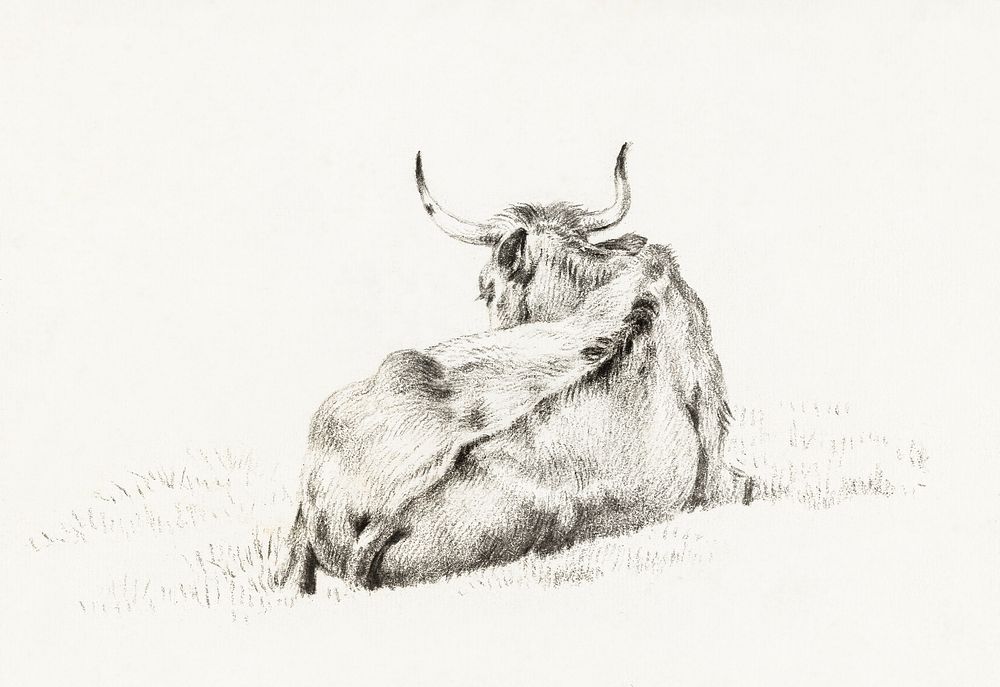 Lying cow (1815) by Jean Bernard (1775-1883). Original from The Rijksmuseum. Digitally enhanced by rawpixel.