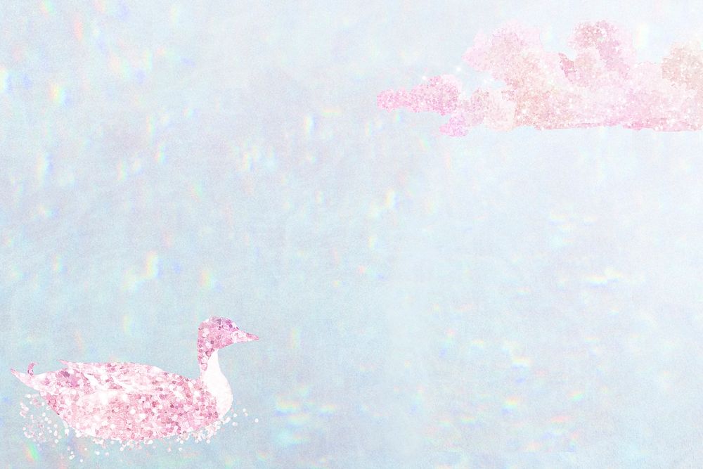 Pastel pink glitter duck and cloud patterned background