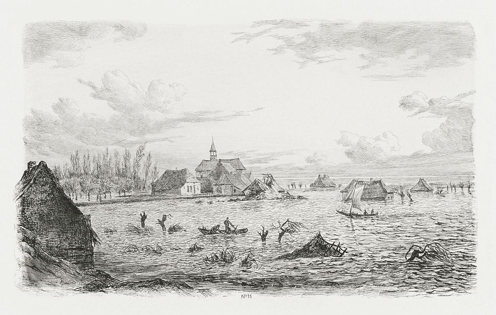 Watersnood te Kessel (1855) by George Andries Roth. Original from the Rijksmuseum. Digitally enhanced by rawpixel.