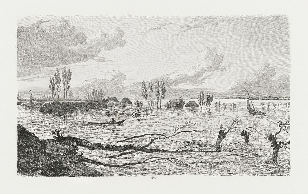 Dijkdoorbraak tussen Maren en Alem (1855) by George Andries Roth. Original from the Rijksmuseum. Digitally enhanced by…
