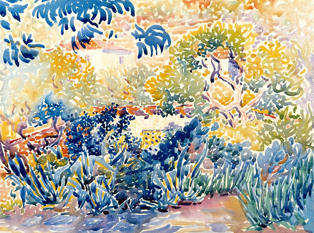 The Artist's Garden at Saint-Clair (1904&ndash;1905) painting in high resolution by Henri-Edmond Cross. Original from The…