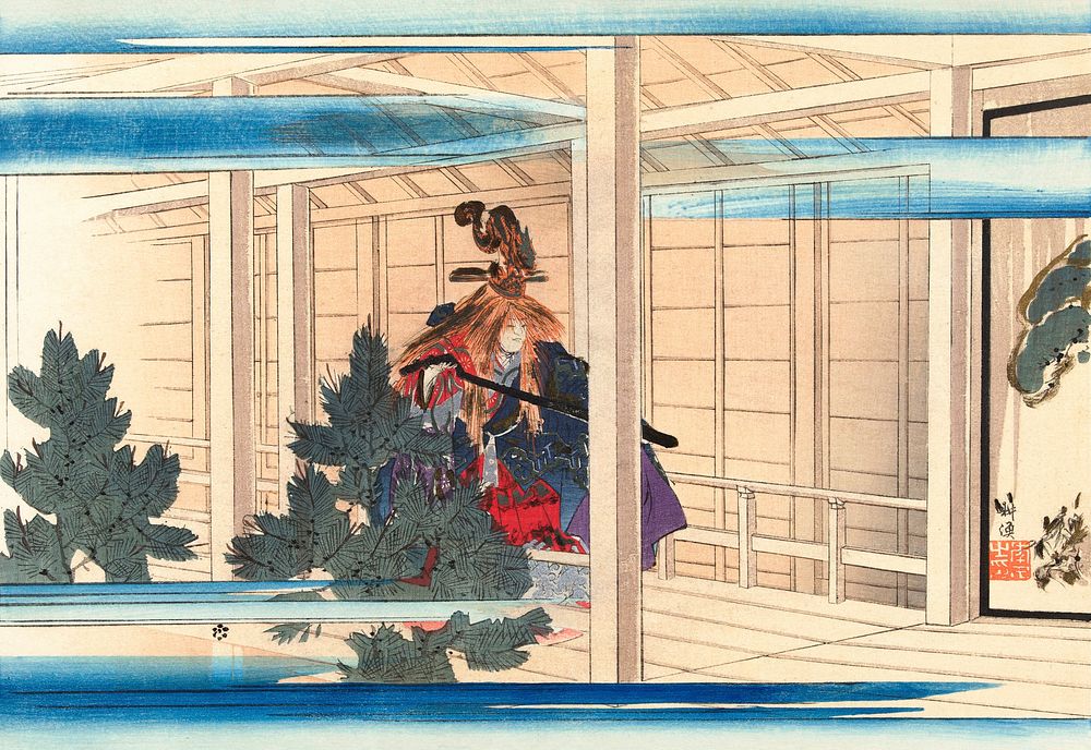 Scene from the Noh play Genjo (18&ndash;Apr&ndash;1904) by Kogyo Tsukioka. Original from The Rijksmuseum. Digitally enhanced…
