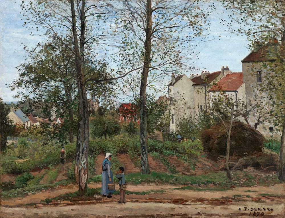 Landscape at Louveciennes (Autumn) (1870) by Camille Pissarro. Original from The Getty. Digitally enhanced by rawpixel.