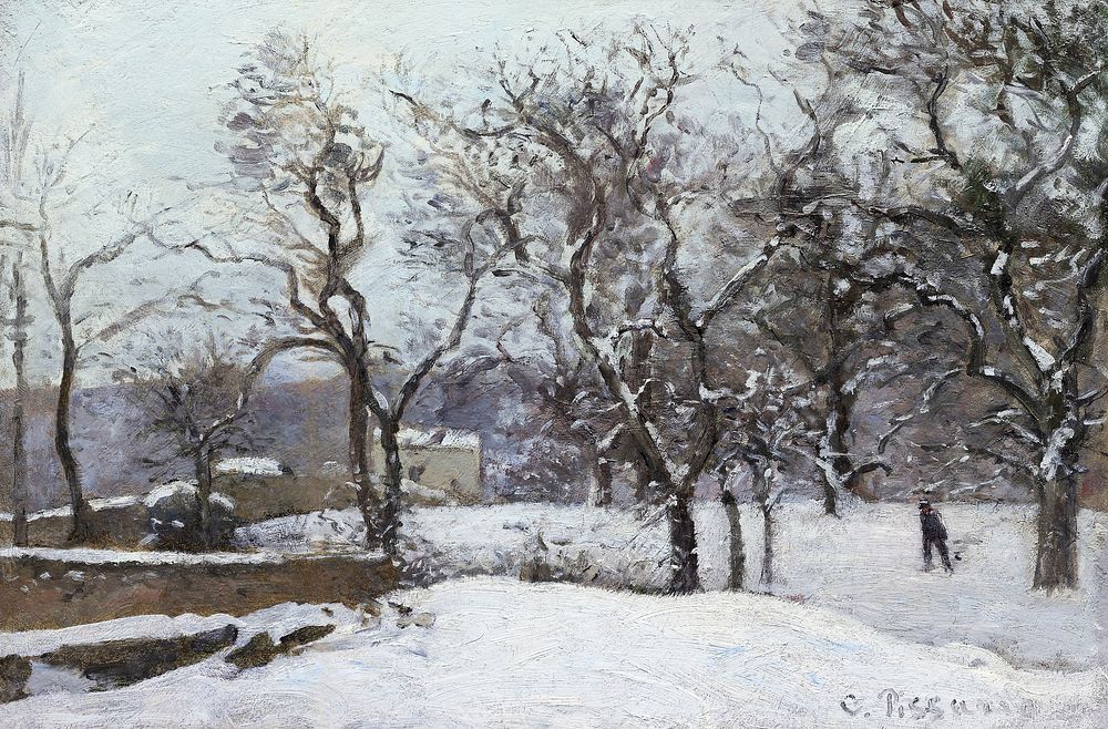 Snow at Louveciennes (ca. 1870) by Camille Pissarro. Original from The Art Institute of Chicago. Digitally enhanced by…