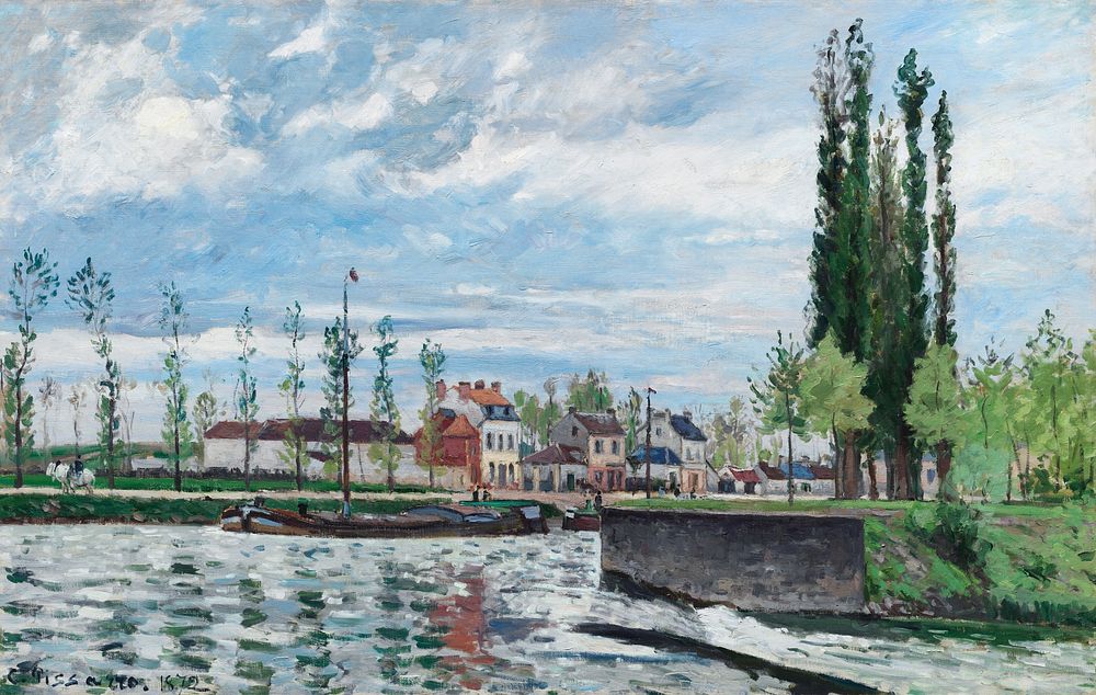 The Lock at Pontoise (1872) by Camille Pissarro. Original from The Cleveland Museum of Art. Digitally enhanced by rawpixel.