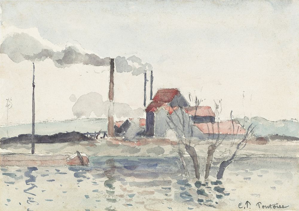 Factory on the Oise at Pontoise (1873) by Camille Pissarro. Original from The National Gallery of Art. Digitally enhanced by…
