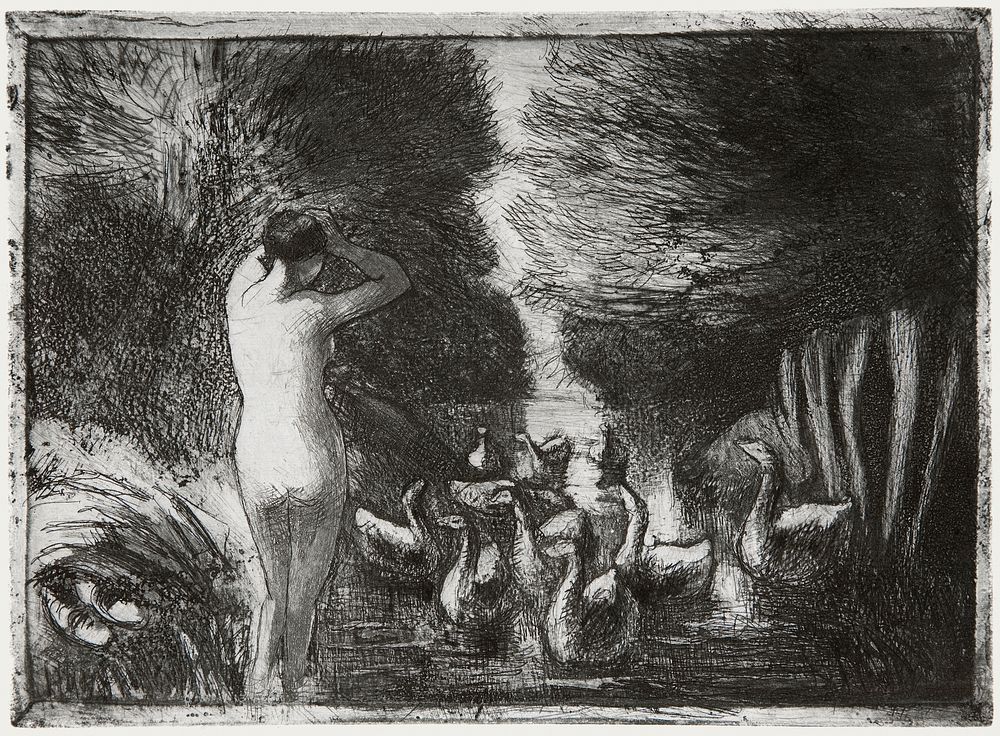 Bather with geese (1895) by Camille Pissarro. Original from Yale University Art Gallery. Digitally enhanced by rawpixel.