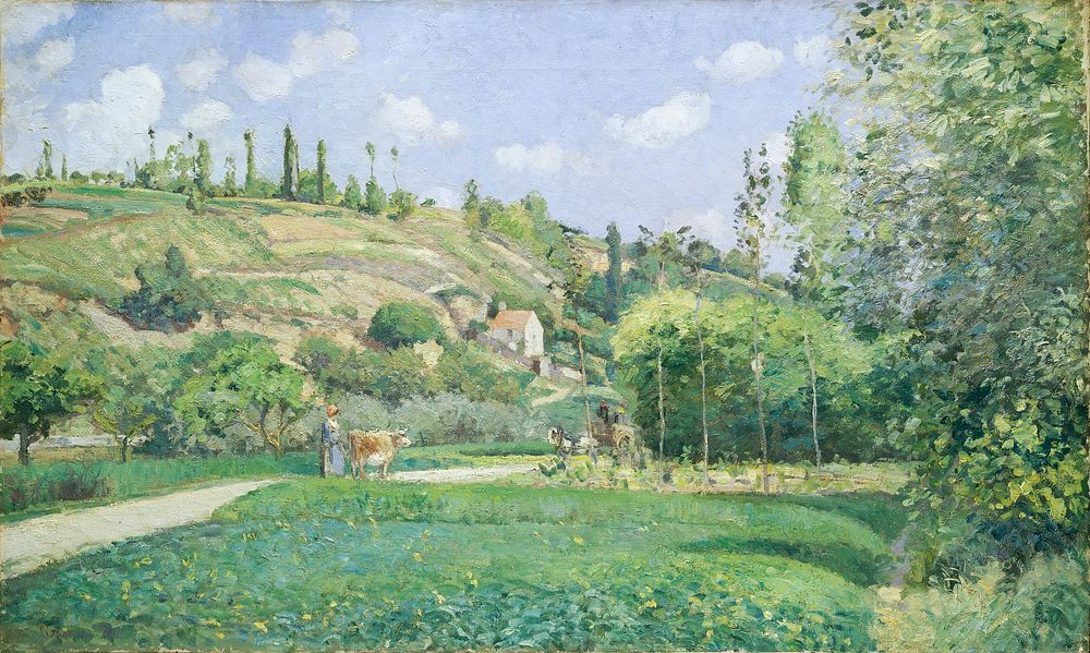 A Cowherd at Valhermeil, Auvers-sur-Oise (1874) by Camille Pissarro. Original from The MET museum. Digitally enhanced by…