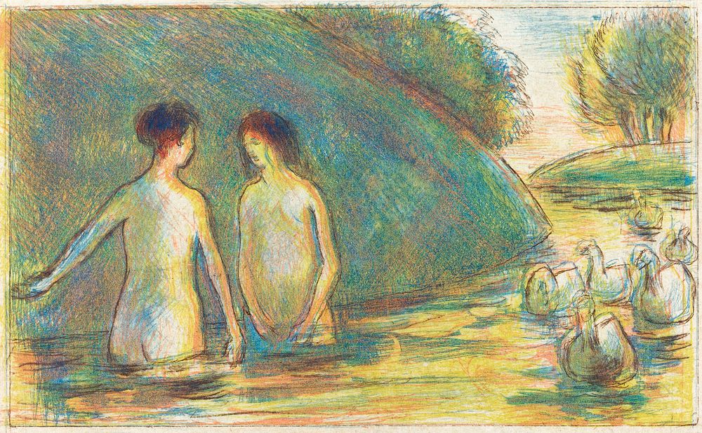 Bathers Tending Geese (ca. 1895) by Camille Pissarro. Original from The National Gallery of Art. Digitally enhanced by…