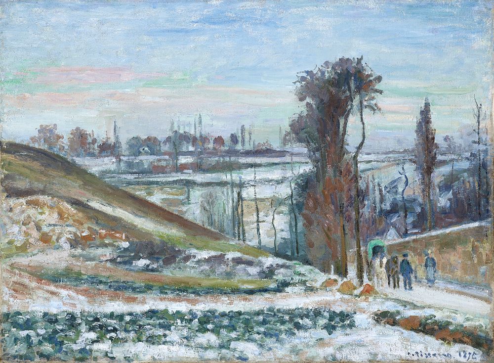 Snow effect at the Hermitage (1875) painting in high resolution by Camille Pissarro. Original from the Kunstmuseum Basel…