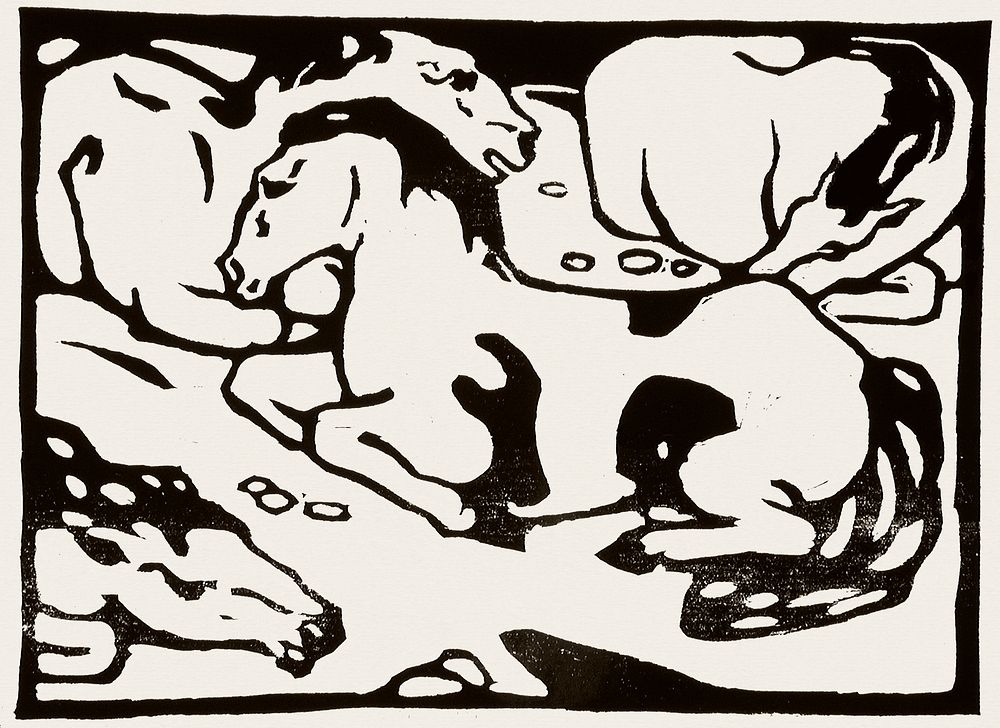 Resting horses (1880–1916) print in high resolution by Franz Marc. Original from the National Gallery of Art. Digitally…